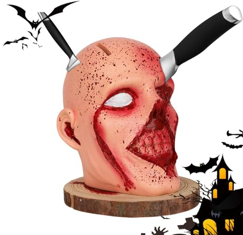 Horror Knives Holder,Multi-Hole Funny Desktop Knives Block | Scary Theme Bloody Skeleton Head Gothic Style Party Props for Horror Party