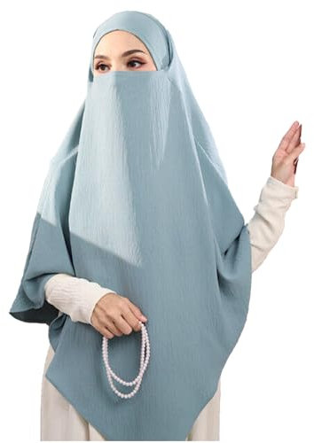 Frauen Khimar 2 in 1 Hijab Niqab Maske Gesicht Schleier Bescheidenheit, aqua blue, One size