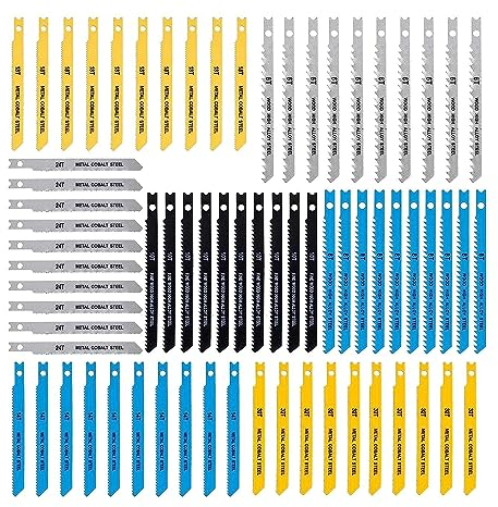 Simpls 70 Piece Jigsaw Blades Set with U Shank Jigsaw Blades Set for Cutting Plastic and Metal for Most U Jigsaws