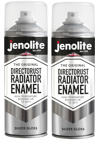 JENOLITE Directorust Radiator Enamel Spray Paint | SILVER | Gloss Finish | Resistant to 130ºC | Durable, Scuff Resistant, Non-Yellowing Radiator Paint | No Primer Needed | 2 x 400ml