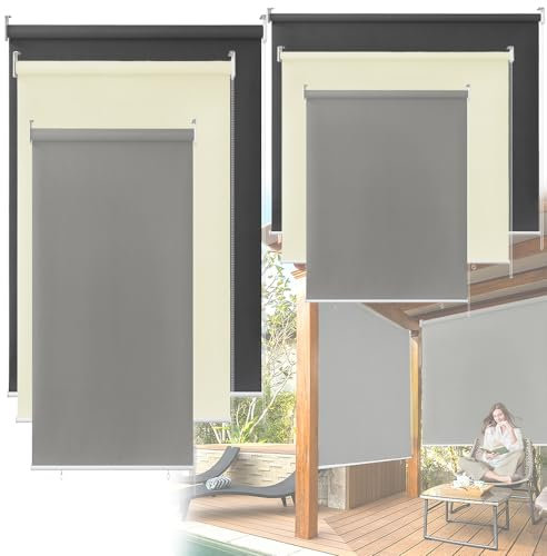 FIVMEN Tenda a Rullo per Esterno Tende a Rullo Oscurante Verticale Tenda Avvolgibile Termica Isolante Tenda Oscurante a Rullo Trazione Laterale per Balcone e Finestre, 100x140 cm Grigio