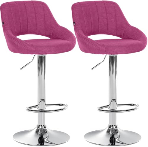 CLP Barhocker 2er Set höhenverstellbar mit Lehne Milet, Barstühle gepolstert Stoffbezüge, Tresenstühle mit Metallgestellen drehbar, | Farbe lila Material Gestell Metall in Chromoptik