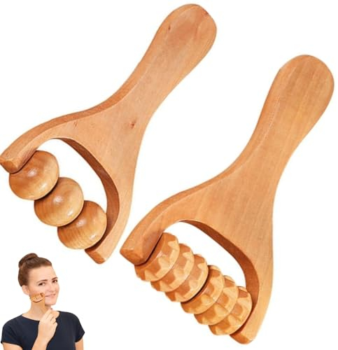 Massageroller,2 Stück Massageroller Holz,Massageroller Roller,Faszienrolle Mit Griff,MassagegeräT Holz,Triggerpunktroller,Für Rücken,Beine,Nacken,Schultern