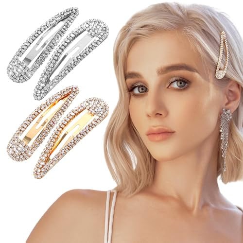 Qianyu 4Pcs Rhinestone Hair Clips Bling Snap Hairpins Large Sparkle Hair Barrettes Headwear Glitter Water Drop Crystal Hair Accessories for Women Girls Weddings Bridal Parties Birthdays Decorative