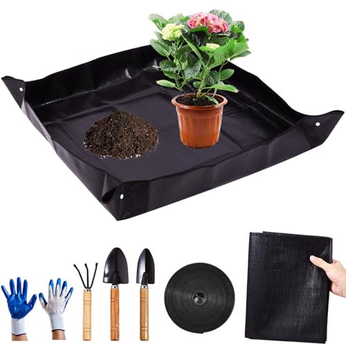 Sewokon Pflanzmatte, Umtopfmatte, Pflanzunterlage, Pflanzenmatte, Gartenmatte, Potting Mat, Faltbare Wanne, 100cmx100cm