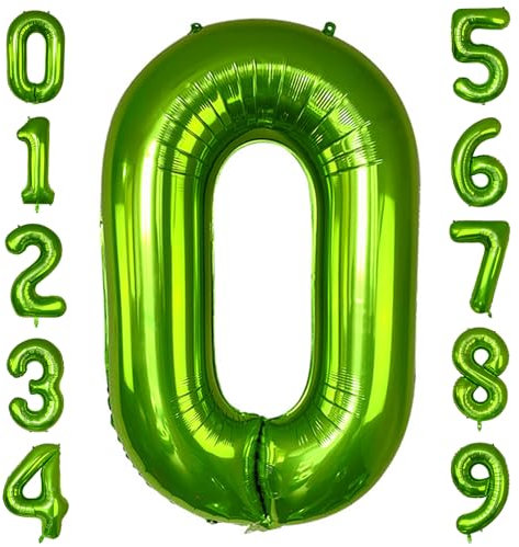 PatiCool Zahlen Luftballon 0 Grün, 100cm - 40 Zoll Luftballons Geburtstag, XXL Riesen Folienballon 0 Grün Geburtstagsdeko, Helium Ballons Zahlen für Kinder, Junge, Mädchen