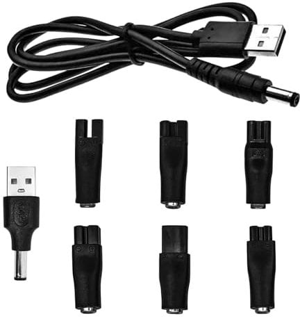 USB Shaver Charger Cable Kit, 5V Power Supply with 6 Electric Shaver Charger Cable Heads, Compatible with Various Electric Shavers, Beauty Devices, and Other Charging Leads