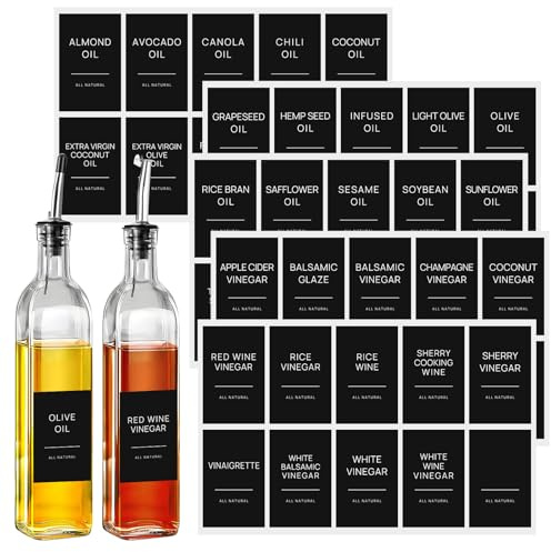 HVSWLY 50 Oil and Vinegar Labels for Bottles,Preprinted Condiments Label Stickers for Organizing Oil Dispenser Bottles, Black Matte Minimalist Oil Jar Labels