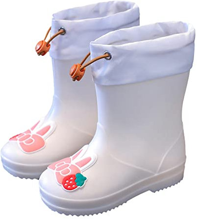 YIzdegg Stivali di gomma 24, stivali di gomma per bambini, stivali di gomma per ragazzi e ragazze, scarpe da pioggia piatte per bambini, stivali di gomma comodi, estivi, leggeri, taglia 22, nero e