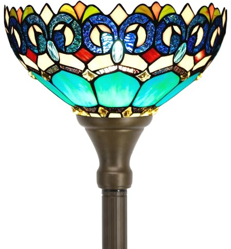 ZJART Tiffany Floor Lamp Stained Glass 12X12X70 Inch Blue Jewelry Baroque | Antique Standing Corner Light Torchiere Torch Lamp