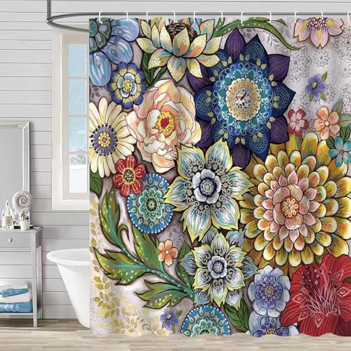 FAIRYGATE Duschvorhang mit Ösen 180x180 Bathtub Curtain Duschvorhänge für Badezimmer Modernes Ländliche Bauernhaus Badewannenvorhang Duschvorhang aus Schwerem Textilstoff mit Quasten 180x180cm B8616