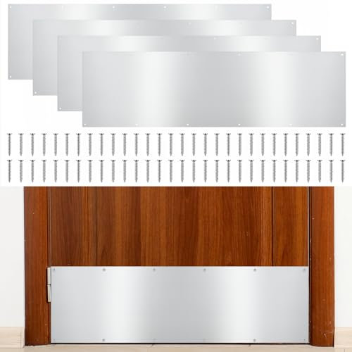 Tatuo 4 Pcs Door Kick Plates Kick Plates for Exterior Interior Doors Protection Decor Silver Gray Rectangular Aluminum Door Push Plate with Satin Finish(30 x 8 Inch,Silver Gray)