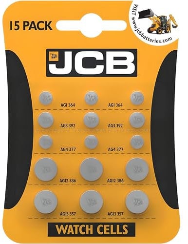 AMK® JCB Pack Of 15 Universal Round Cell Watch Battery Alkaline Batteries AG1 AG3 AG4 AG12 AG13 LR LR44 1.5V A76