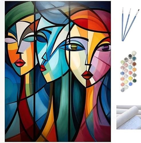 Peinture par Numéro Adulte,Creation Enfant pour Débutants,DIY Kits Paint by Numbers avec Pinceaux de Peinture,Pigment Acrylique,pour Décoration Intérieure (sans Cadre) Abstrait Visage 40x60cm WK-281