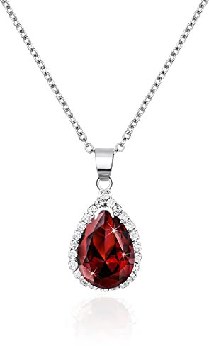 Linawe Rot Halskette Silberkette Damen, Kette Anhänger Granat Diamant Fossil Geburtsstein Kristall Kette Kettenanhänger Silber, Damenkette Schmucksets Jewelry Modeschmuck