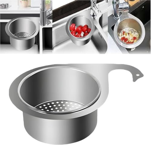 Stainless Steel Swan Sink Strainer Basket, Corner Sink Basket Strainer,Multifunctional Drain Basket Draining Basket Sink Drainer Basket, for Filter Waste Wash Vegetables,Fruits,Kitchen,Sink (L)