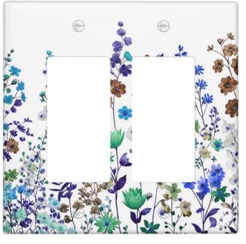 Spshian Dekorative Steckdosenabdeckungen, rustikal, bunt, Wildblumen, Boho, lila, blau, Blumenmuster, 2-Gang-Wandplatte, Doppel-Wippschalter, Lichtschalter-Abdeckung, Jumbo-Dual, elektrische