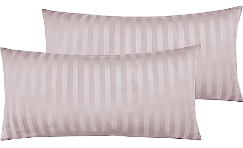 Pure Label 2er Set Mako Satin Damast Streifen Kissenbezug 40x80 rosa | Waschbar bis 60°C, Reißverschluss - Atmungsaktiv & Anti-Pilling