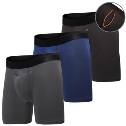 All Citizens Amazon Exclusive Ball Pouch Underwear for Men, Mens Boxers Briefs with Patented Pouch, Breathable, No Ride Up, Pack of 3, Black, Grey, Blue, Large