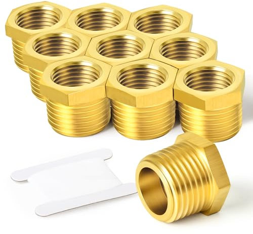 TAISHER 10 pièces - Raccord fileté à douille hexagonale en laiton - Adaptateur 1/2BSP mâle x 1/4BSP femelle, pour gaz d'échappement d'eau et d'air