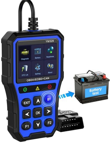 BingoHive Bluetooth OBD2 Scanner mit Batterietester, Überwachung & Lebensdauertest - Unterstützt die Fahrzeugdiagnose auf iPhone und Android, 2,8 Zoll großes Farbdisplay, TPU-Schutzhülle (Blau)