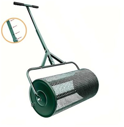 BOPIES Kompoststreuer und Torfmoosstreuer Rutschfester Rollrasen- und Gartenstreuer Mutterboden, Mist, Mulch, Top-Dressing-Streuer(Grün,37.7in)