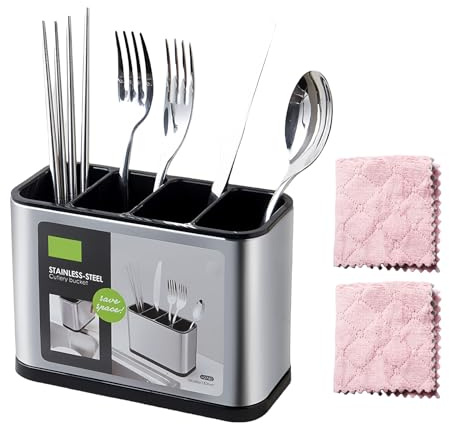 WANDGU - Escurridor de cubiertos y portacubiertos de acero inoxidable, organizador de tenedor y cuchara para cocina