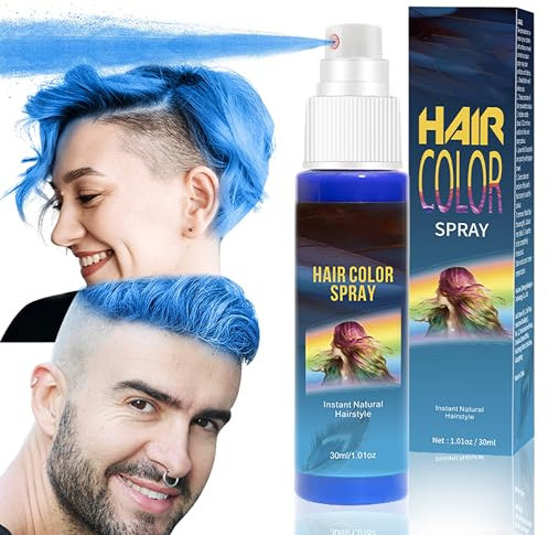 Haarspray Farbe - 30ml Temporäre Haarfarbe Spray Blau, Natürliche Haartönung Temporäre Haarfarbe Temporary Hair Color Spray, Haarfarbe Auswaschbar Haar Colorationen für Party Cosplay Halloween (Blue)