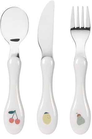 LÄSSIG Juego de cubiertos infantiles de 3 piezas cuchara tenedor cuchillo acero inoxidable mango de plástico/Cutlery Happy Fruits