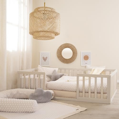 roba Montessori Bodenbett 70 x 140 cm für Kinder - Inklusive Lattenrost & Rausfallschutz - Bodennahes Schlafkonzept für Kleinkinder - Stone Washed