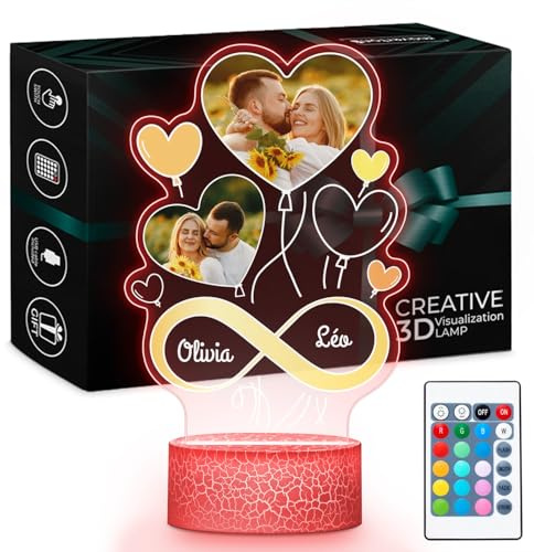 Maverton Cadre Photo Personnalisé LED pour Couple, Cadeau Personnalisé | Pour Amoureux avec Éclairage Multicolore, Lampe Personnalisée avec Photo avec Socle, Cadeau Couple, 22x15 cm