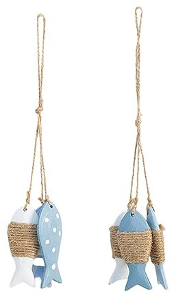 HAMPPLIES 2stücke Holz Fisch Anhänger Meer Hänge Schnur Für Kindergarten Zuhause Fenster Garten Party Weihnachts Dekoration