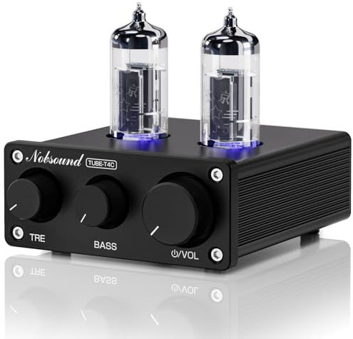 Nobsound Mini HiFi Röhren Vorverstärker: Stereo Audio Preamp der Klasse A mit Bass- und Höhenregelung für Heim Verstärker, Aktivlautsprecher, Desktop Audiosysteme (TUBE-T4C)