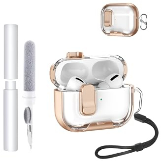 toergy Hülle für Apple AirPods Pro 3 / Pro3 Earbuds, weiche TPU+PC Clear Cover,mit Bracket Funktion,wasserdicht,stoßdicht,einfach zu tragen,mit Lanyard & Schlüsselanhänger & Reinigungskit,Rose Gold