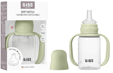 BIBS Borraccia Educativa 150 ml – Bicchiere Antigoccia con Manici Facili da Afferrare & Beccuccio Morbido in Silicone – Tazza Allenamento Senza BPA per Neonati (0+ Mesi) - Sage