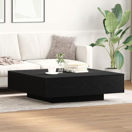 SKTQYQO Moderner quadratischer Couchtisch aus massiver Eiche, schwarz, 100 x 100 cm, für Wohnzimmer und Büro, geräumige Oberfläche, matt, leicht zu reinigen, funktionales Design