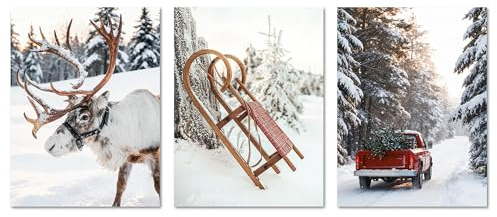 ARTFAVES® Poster Set - Christmas Trio 1-3-teilige Bildercollage Wohnzimmer, Schlafzimmer - moderne Wandbilder Weihnachten, Winter - 30x40 cm - ohne Rahmen