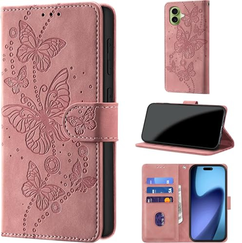 for iPhone 17 Wallet Case Flip, Pink | RFID Blocking, 3 Card Holder Stand, Shockproof TPU Shell, PU Leather Magnetic Closure