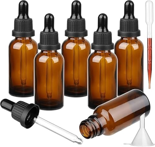 Hyber&Cara Amber Glass Bottle with Glass Pipette, 6 X 50ml | Dropper Bottles Refillable for Essential Oil Aromatherapy Blends