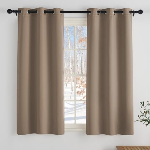 PONY DANCE Verdunklungsvorhänge für Kleine Fenster Scheibengardinen | 2er Set, H150 x B90 cm, Cappuccino, Blickdicht, Kurz, Thermovorhang Kälteschutz, Sichtschutz, Abdunkelnd, UV-Schutz,