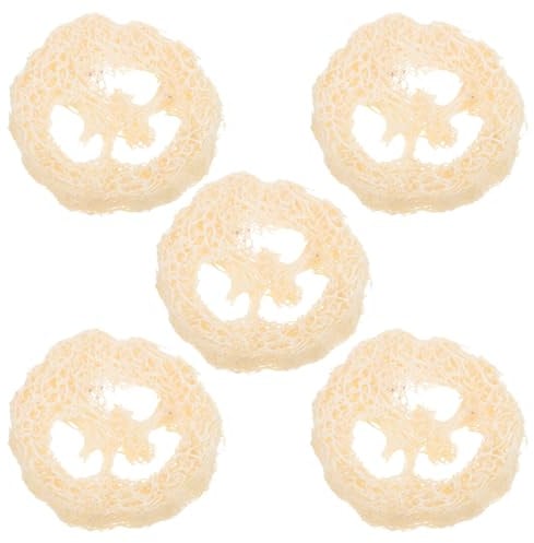 HOMSFOU Lot de 5 Porte-savons en Éponge de Luffa Naturel 6-7 Cm, Support Multifonction Cuisine, Tranche Épaisse 1,25 Cm, pour Rangement et Exfoliation du Corps