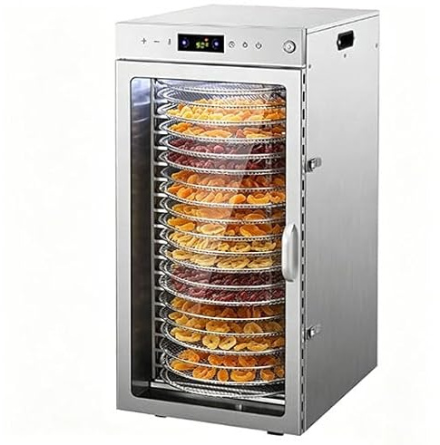 Essiccatore Alimentare professionale Acciaio Inox, 1600W, 20 rotante vassoi, Display LED, Grande Capacità, Timer 24H, Temperatura Regolabile 30℃ – 90℃, per Carne, Frutta, Verdure.