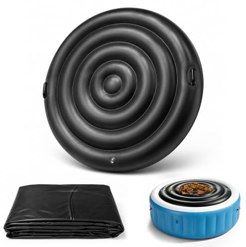 Housse de Protection Isolante pour Spa Gonflable, Couverture Thermique avec poignées, résistante aux intempéries, économie d'énergie pour Spa extérieur Rond (Noir, Ø 145 cm)