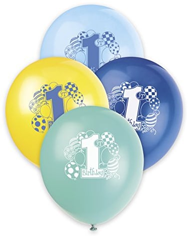 Unique Party 23955 - 12 Latex Blue Balloons 1st Birthday Balloons, Pack of 8