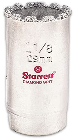 Starrett Diamond Grit Hole Saw - Ideal for Drilling Small Diameter Holes - 1-1/8 Diameter, 1-5/8 Cutting Depth, 1/2-20 Thread Size, XA1 Arbor, Silver - KD0118-N
