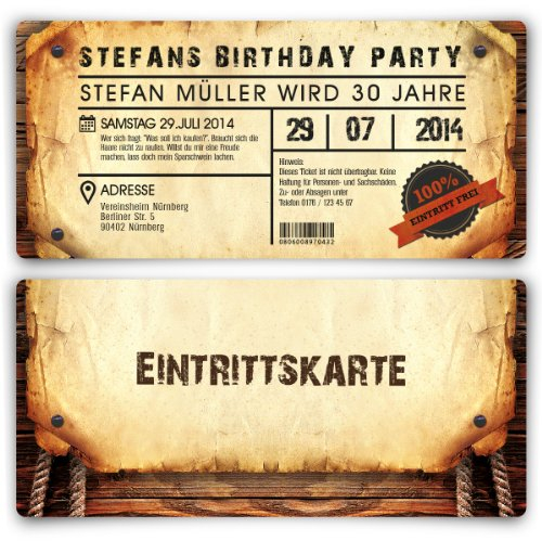 Einladungskarten zum Geburtstag (10 Stück) als Eintrittskarte im Vintage-Look Ticket Karte Einladung