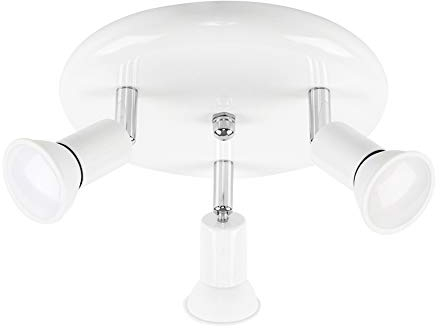 MiniSun | Modern Gloss White and Chrome Round Plate 3 Way Ceiling Spotlight | Ceiling Spots, Home Décor & Improvement Essential | Includes Bulb