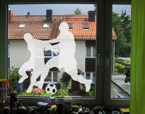Fenstertattoo No.UL5 Fussballzweikampf fussball ball sport spieler kampf | Glasdekorfolie selbstklebend Milchglasfolie 5 Farben Fensterfolie Klebefolie Glasdekorfolie Sichtschutz Blickschutz Milchglas Fenster Bad Farbe: Frosted; Größe: 91cm x 90cm