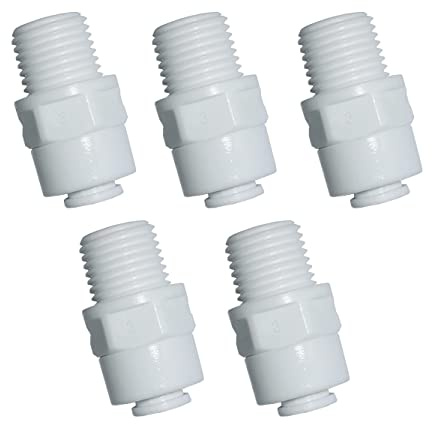 YZM Straight Male Thread Adapter 1/4 Male x 1/4 OD Tube Quick Connector,for Water Purifiers Filters Reverse Osmosis Systems,5 pcs.