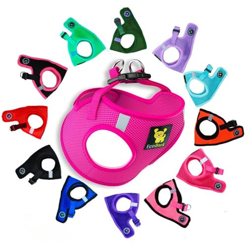EcoBark Step in Hundegeschirr – Umweltfreundliche Hundegeschirre für kleine und mittelgroße Hunde – reflektierende und verstellbare Weste – weiches Mesh-Hundegeschirr (Rosa, L)